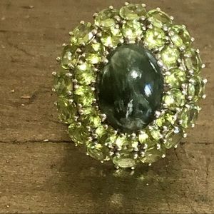 Peridot & Aventurine gorgeous ring!!  Stamped .925 silver, size 8.5